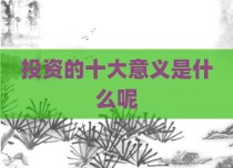 投资的十大意义是什么呢