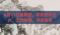 6月11日星期四，农历四月廿六，工作愉快，平安喜乐