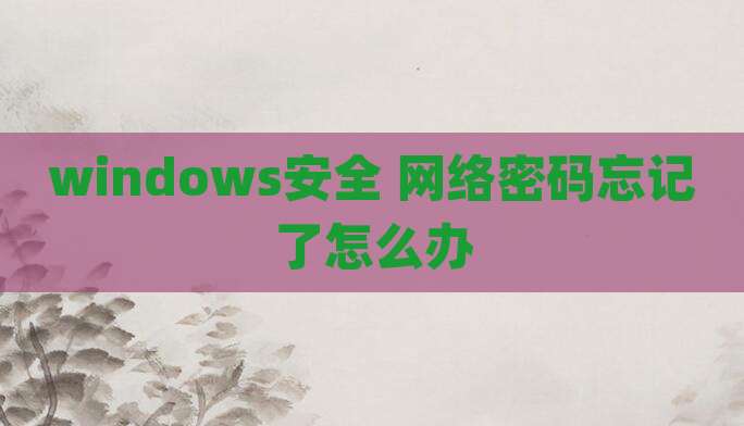 windows安全 网络密码忘记了怎么办