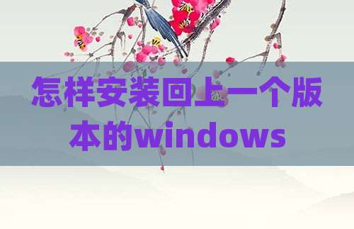 怎样安装回上一个版本的windows