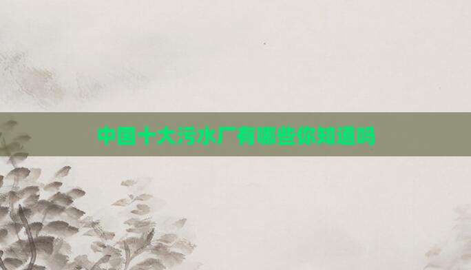 中国十大污水厂有哪些你知道吗