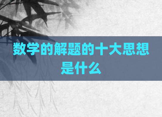 数学的解题的十大思想是什么