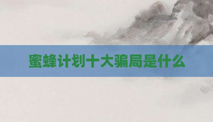 蜜蜂计划十大骗局是什么
